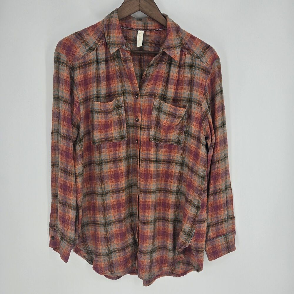 Anthropologie Pilcro Plaid Button Down Small Boho Earthy